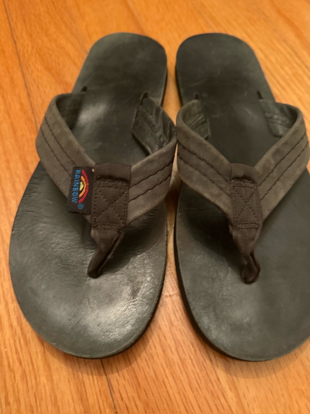 Rainbow Black Leather Flipflops Youth 4/5
